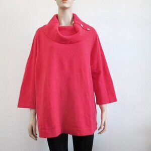 Coral Cashmere Sweater Cowl Neck w/ Buttons Women's 1X Plus Size
